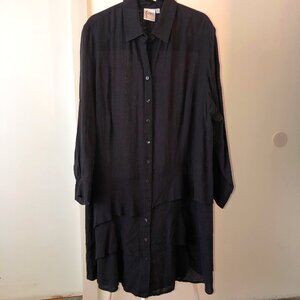FINLEY 100% LINEN JENNA RUFFLED SHIRT DRESS BLACK LAGENLOOK SIZE 2X NWOT